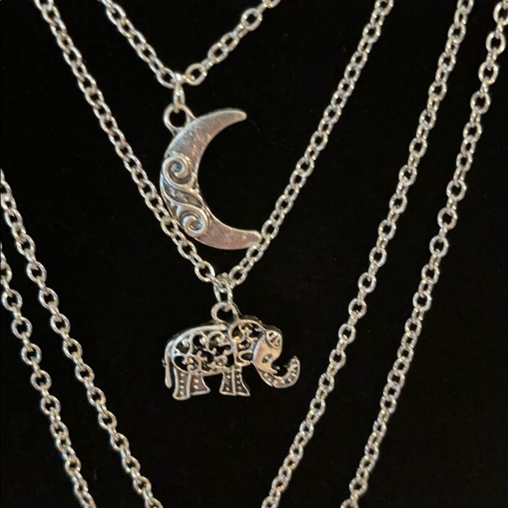 Boho Quad Mystic Moon Elephant Chain Necklace - Picture 3 of 4